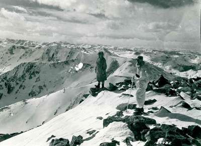 Members of a mountain troop witness springtime in the Rockies at 13,000 feet near the timberline at Camp Hale, Colorado
