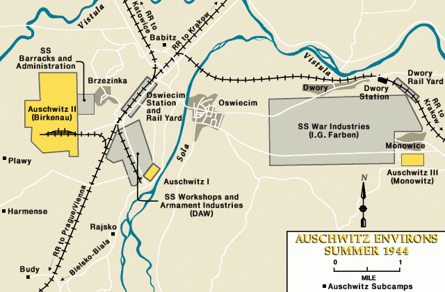 Map of the three largest camps at Auschwitz. 